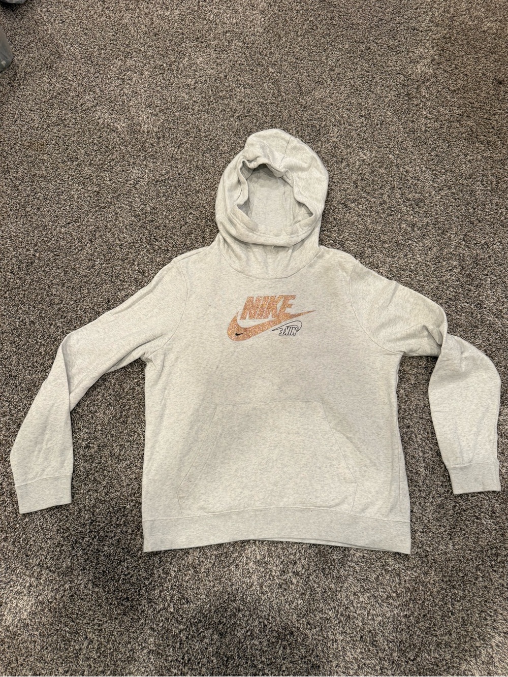 Nike Women's Light Gray Hoodie Sweater with sparkly Rust Logo